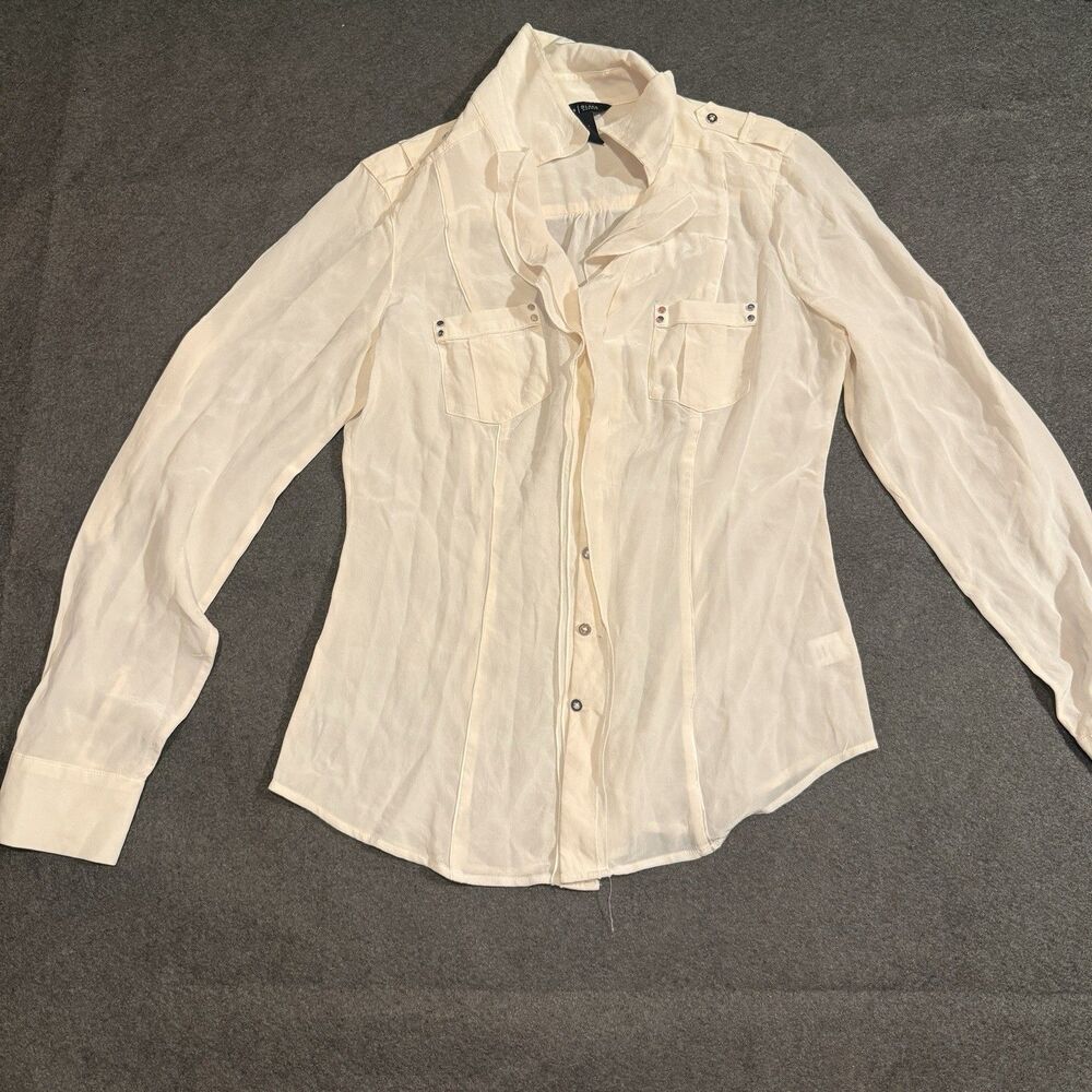 WHBM Silk Button Up Shirt Off White 4 ivory Blouse Long Sleeve small cream